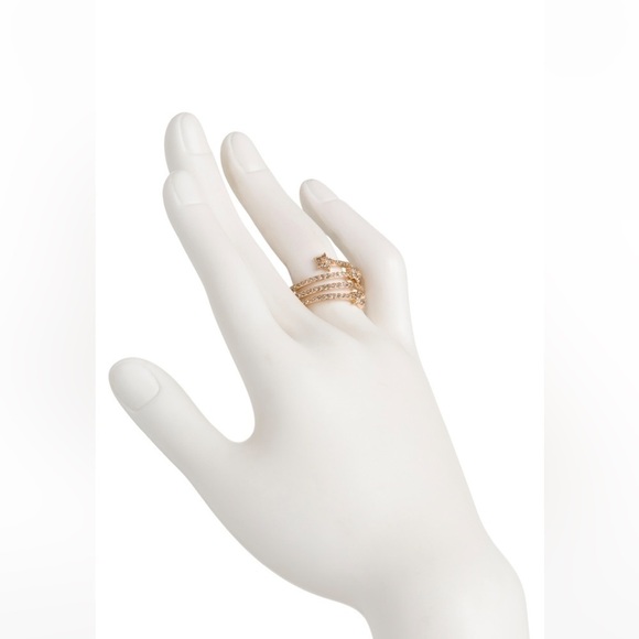 AllSaints New Womens Size 8 Gold Plated Pave Celestial Star Coil Ring - Picture 2 of 4